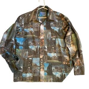 Vintage 70s Hippie Butterfly Collar Disco Shirt L